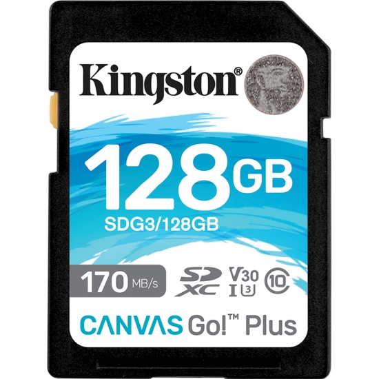 Kingston 128GB Canvas Go Plus SD (SDXC) Card U3, V30, A2, 170MB/s R, 90MB/s W