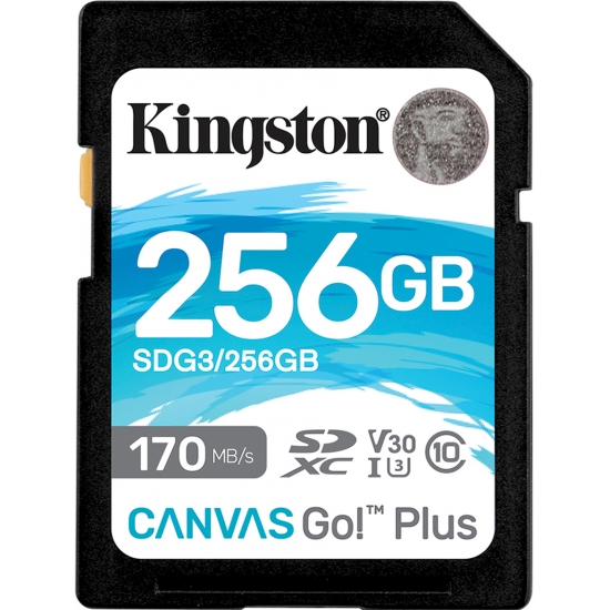 Kingston 256GB Canvas Go Plus SD (SDXC) Card U3, V30, A2, 170MB/s R, 90MB/s W