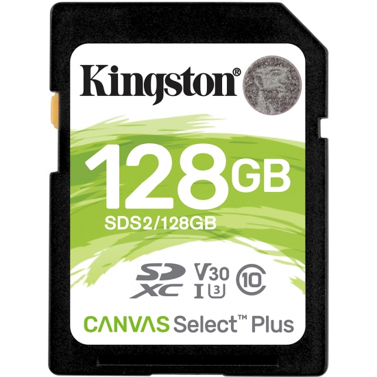 Kingston 128GB Canvas Select Plus SD (SDXC) Card U3, V30, 100MB/s R, 85MB/s W