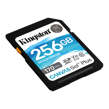 Kingston 256GB Canvas Go Plus SD (SDXC) Card U3, V30, A2, 170MB/s R, 90MB/s W